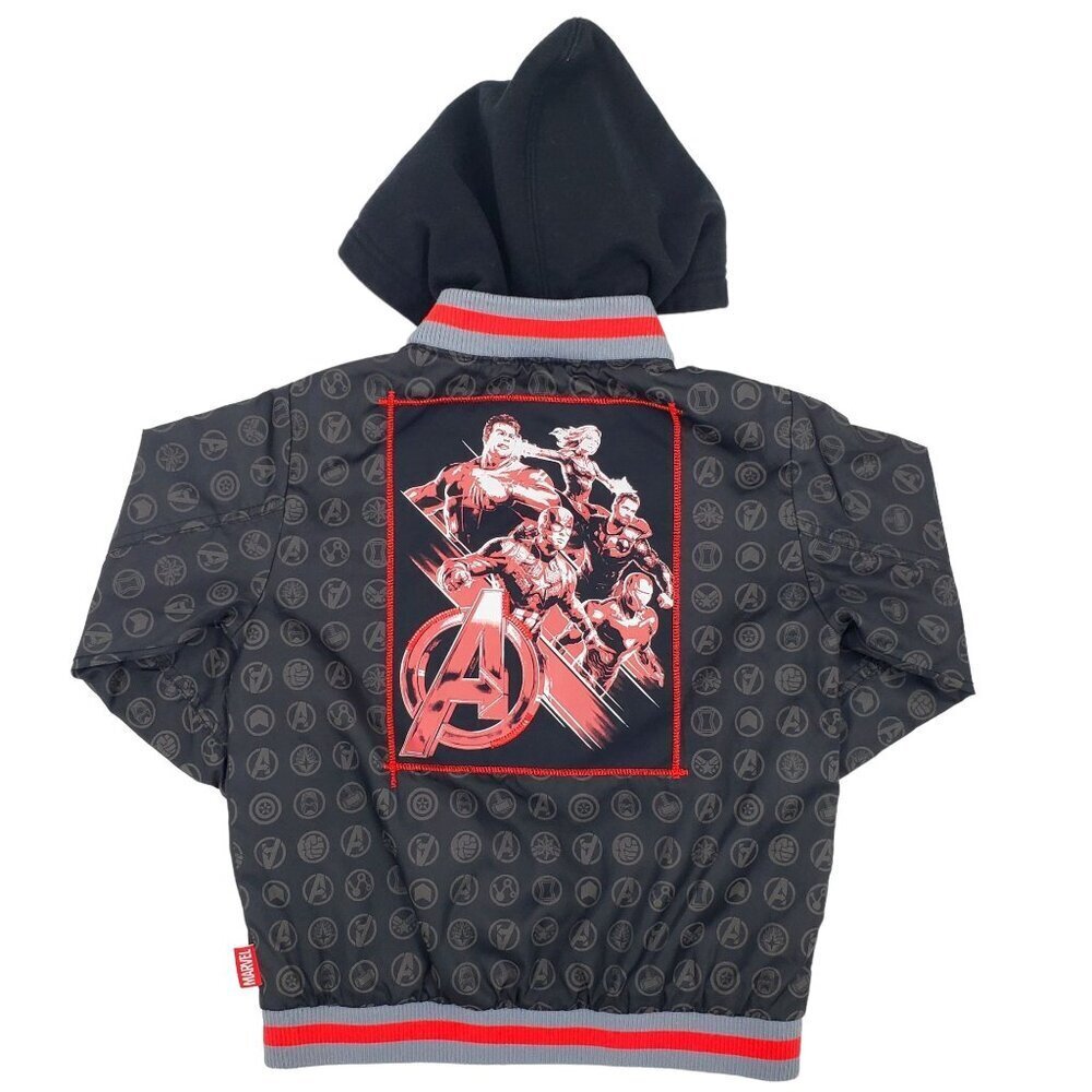 Marvel x Disney Avengers Graphic Varsity Jacket Hood Black Red Boys Size 4